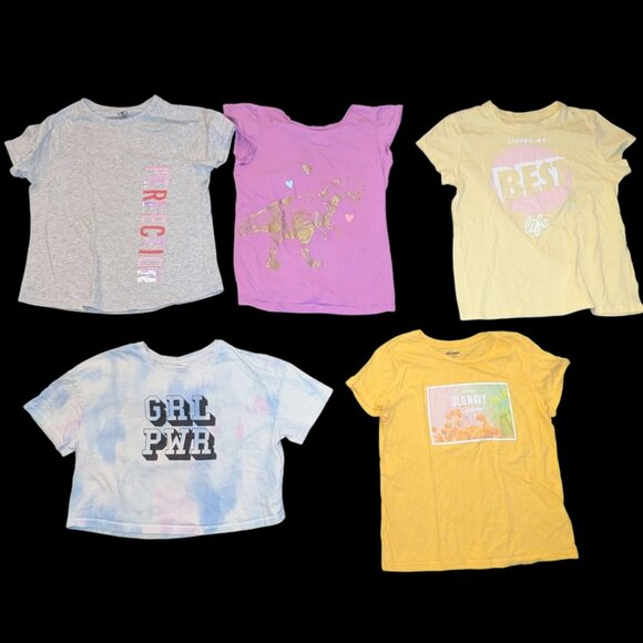 Huge Lot 5 Girls Short Sleeve Tops Tees Crop Cropped Shirts Graphic Cute T-shirt - Picture 1 of 3
